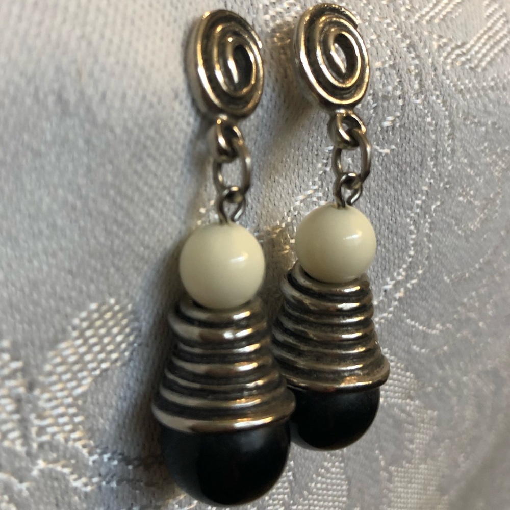 Silver, Black and White Coiled Earrings